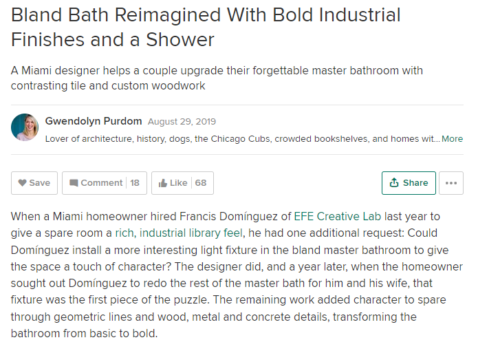 EFE Creative Lab featured in Houzz — press article 04